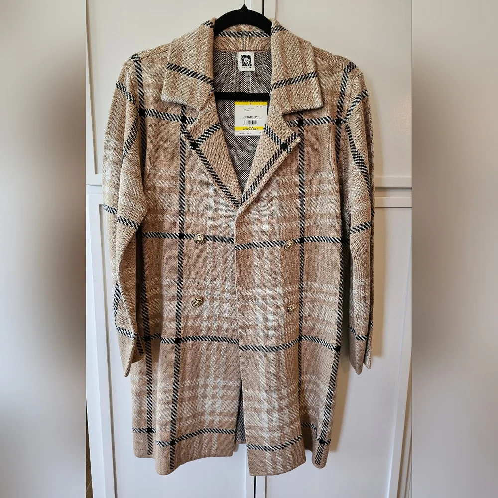 Anne Klein Beige Plaid Jacket Cardigan Size M - Picture 2 of 4
